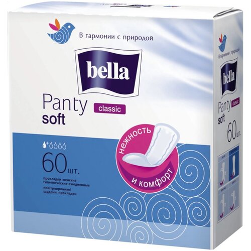 Bella прокладки ежедневные Panty soft classic, 1.5 капли, 60 шт., белый, без