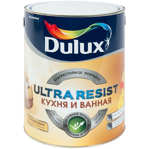 Краска латексная Dulux Ultra Resist Кухня и ванная полуматовая бесцветный 0.9 л 1.25