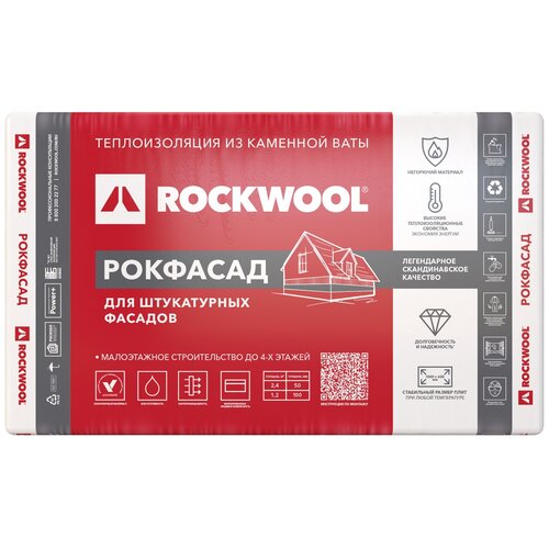 Минеральная вата  Яндекс Маркет Каменная вата Rockwool Рокфасад 1000x600х100мм 2 шт