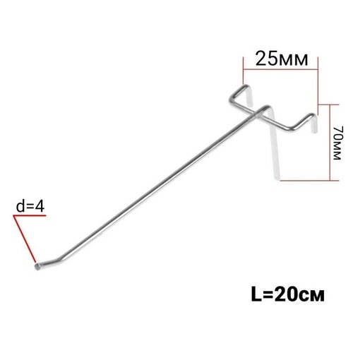 Крючок одинарный на сетку, L=200, d=4, шаг