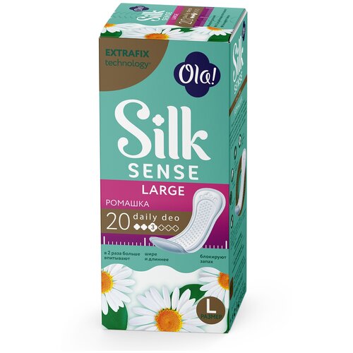 Прокладки и тампоны Ola! прокладки ежедневные Silk Sense Daily Deo Large Ромашка, 3 капли, 20 шт.,