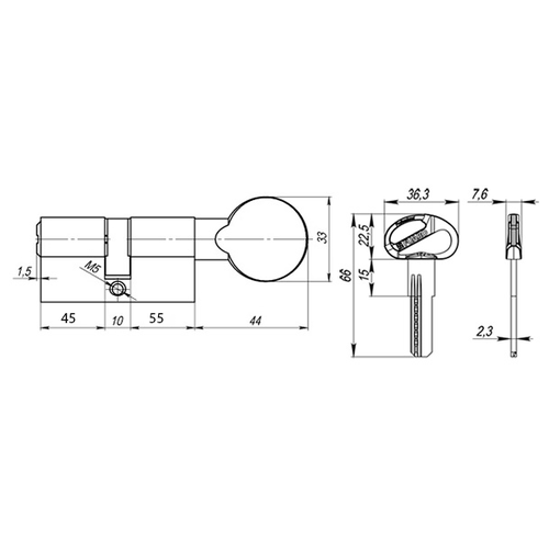 Цилиндровый механизм Fuaro D-PRO502 110 (45х10х55) CP хром 5