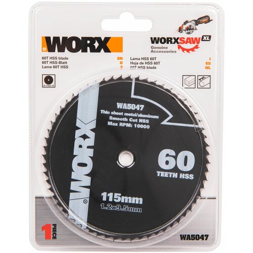 Пильный диск по металлу WORX WA5047, 60T HSS 115х1.2х9.5 мм