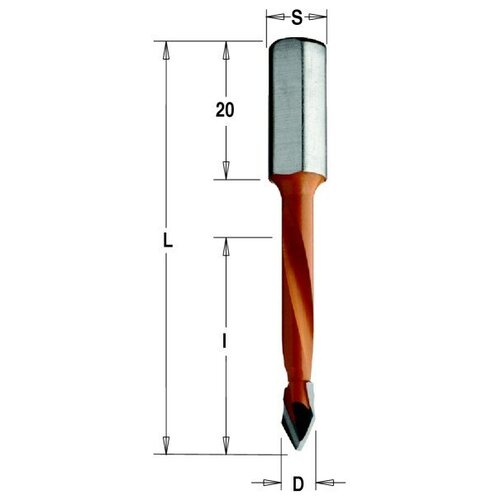 Сверло сквозное 5x43x70 Z=2 S=8x20 RH