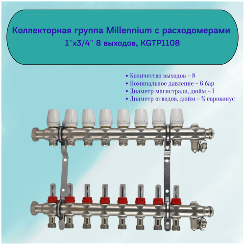 Коллекторная группа Millennium с расходомерами 1'x3/4' 8 выходов,