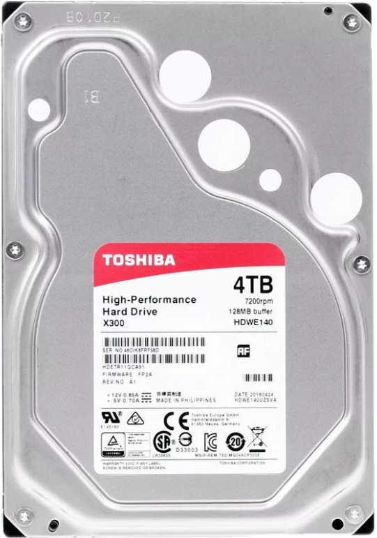 HDD-накопители  BeCompact Жесткий диск 4 Тб Toshiba High Perfomance X300 (HDWE140EZSTA) 3.5, SATA-III, 7200 об/мин