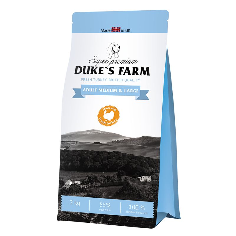 Корм для собак DUKE'S FARM для средних и крупных пород, индейка сух. 2кг