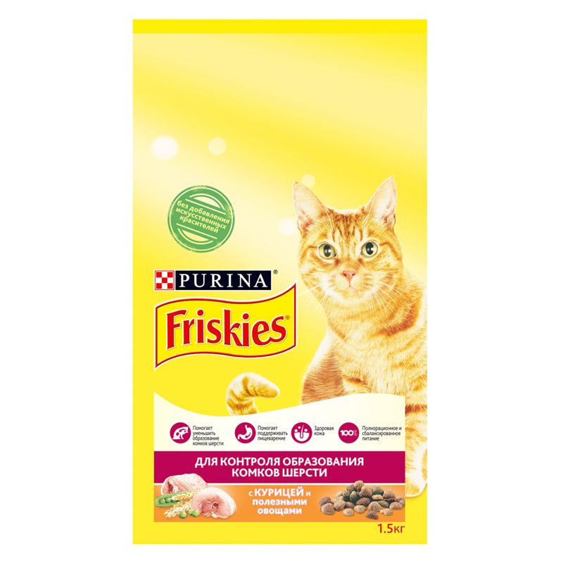 Корм для кошек Friskies для выведения шерсти курица, овощи сух. 1,5кг