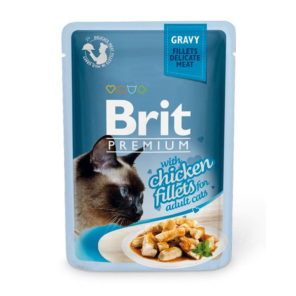 Влажные корма Корм для кошек Brit Premium Cat Gravy Кусочки из куриного филе в соусе пауч 85г