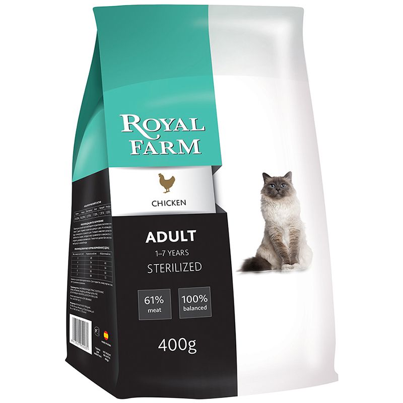 Корм для кошек ROYAL FARM для стерилизованных, курица сух. 400г