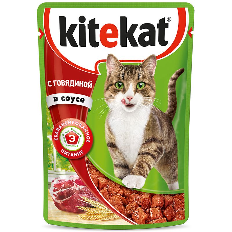 Корм для кошек Kitekat говяд в соусе конс. пауч 85г