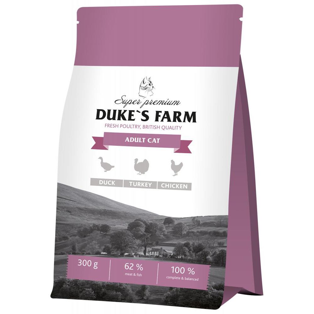 Корм для кошек DUKE'S FARM утка, курица, индейка сух. 300г