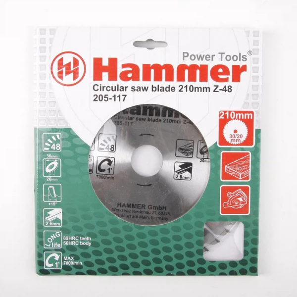 Диски пильные  Аксон диск пильный по дереву 210*48зуб*30/20мм csb wd hammer flex 205-117