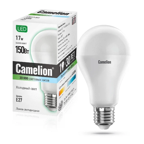 лампа светодиодная camelion e27 led17-a65/845 17вт 4500k