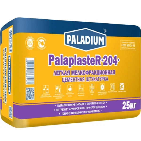  штукатурка цементная легкая paladium palaplaster-204, 25 кг