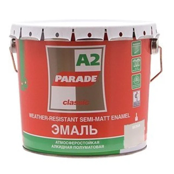 эмаль parade a2 0,75л белая п/матовая, база с