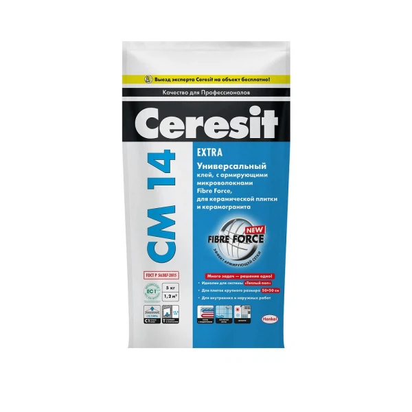 клей для плитки ceresit cm 14, 5 кг