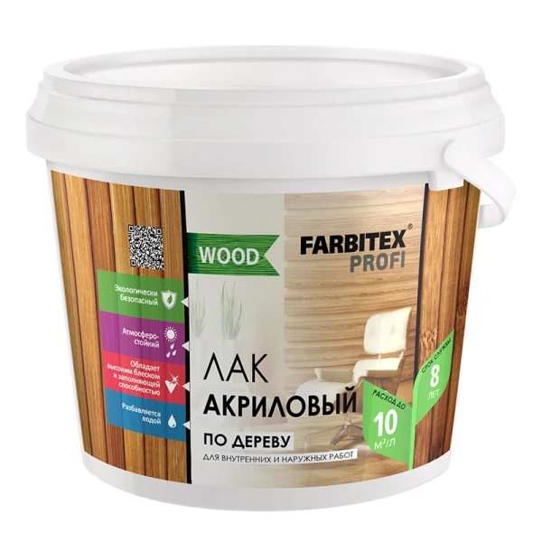 лак акриловый farbitex profi wood универсальный по дереву 0.9 л