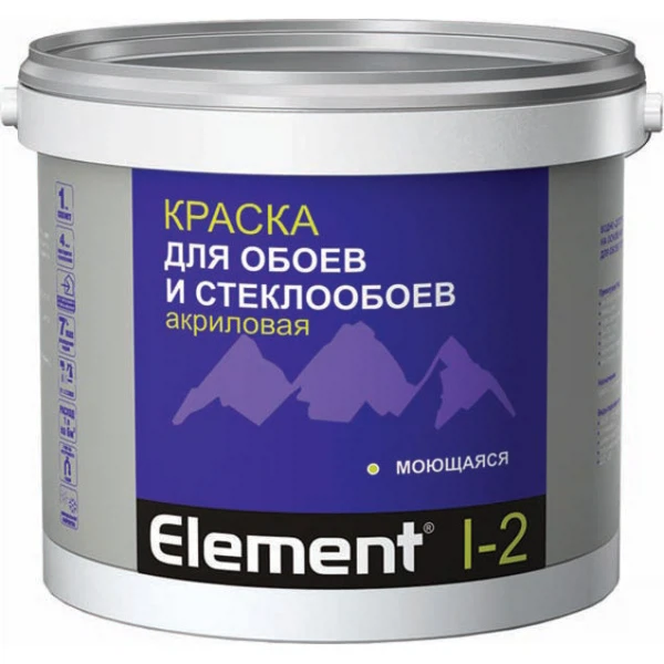 краска element i-2 акриловая для обоев моющаяся белая 10л