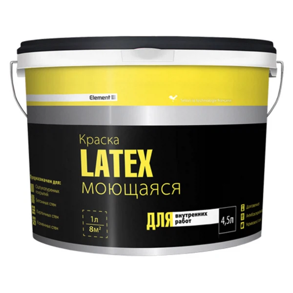 краска латексная element se latex для стен и потолков моющаяся 4,5л (7,11кг)