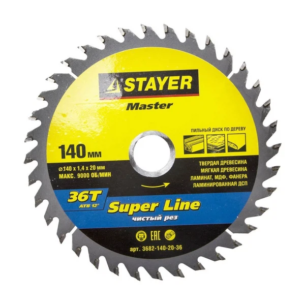 Диски пильные диск пильный по дереву 140*36зуб*20 super-line master stayer 3682-140-20-36