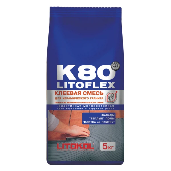 Клей плиточный  Аксон клей для плитки усиленный litokol litoflex k80 (класс с2 e), 5 кг