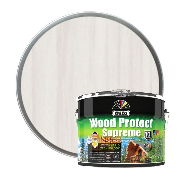 dufa пропитка wood protect supreme, белая  9л