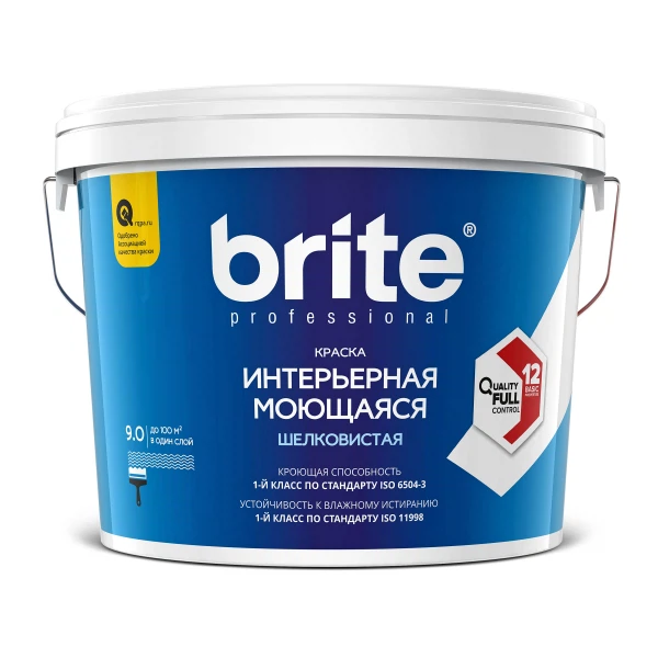 краска brite professional интерьерная моющаяся шелковистая база а,  9 л