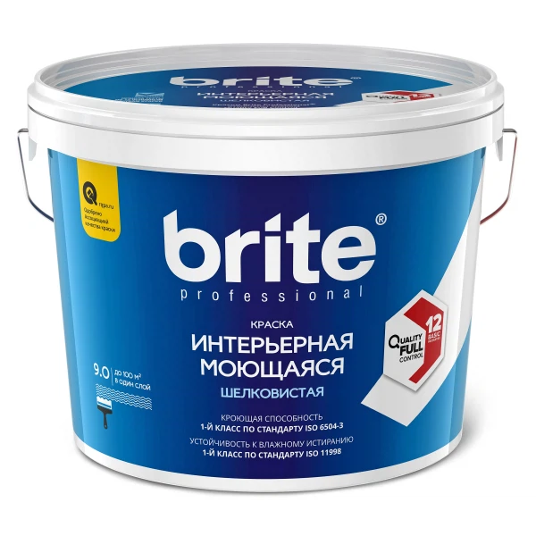 краска brite professional интерьерная моющаяся шелковистая база с,  9 л