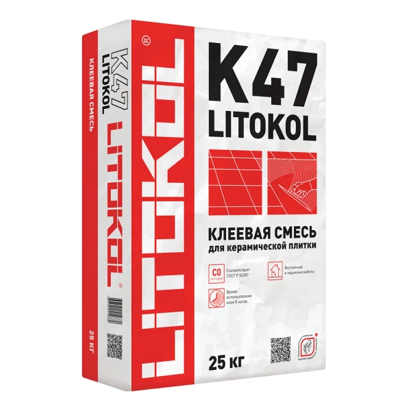 Клей плиточный клей для плитки litokol k47 (класс с0), 25 кг