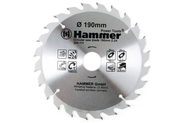 диск пильный по дереву 190*24зуб*30/20/16мм csb wd hammer flex 205-111