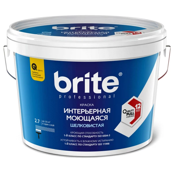 краска brite professional интерьерная моющаяся шелковистая база а,  2,7 л