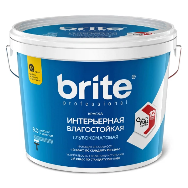 краска brite professional интерьерная влагостойкая матовая база с,  9 л