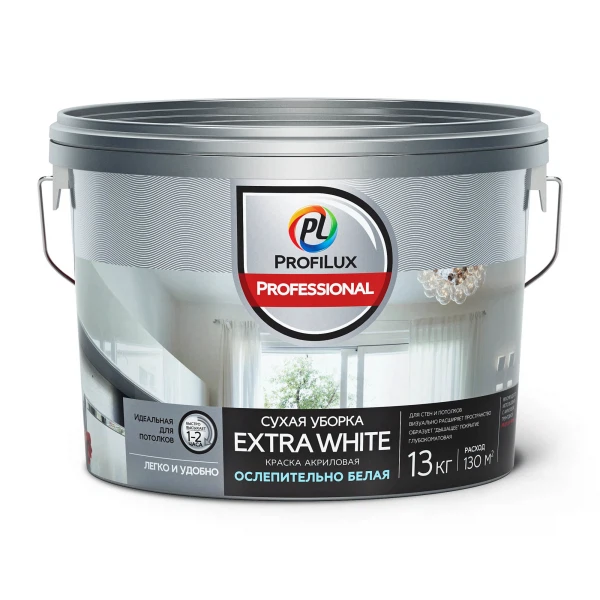 Краски для стен краска profilux professional extra white сухая уборка акриловая база а, 13кг