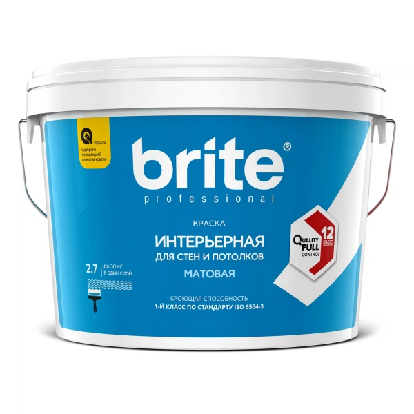 краска brite professional для стен и потолков матовая база a  2,7л