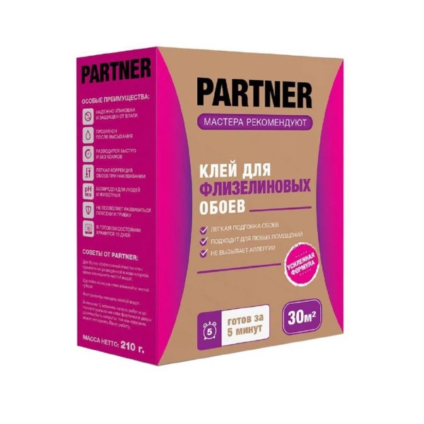 Обойный клей клей для флизелиновых обоев partner 30, 210г