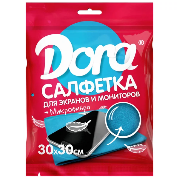 салфетка из микрофибры dora  для экранов, мониторов и электротехники 30х30см 2001-006