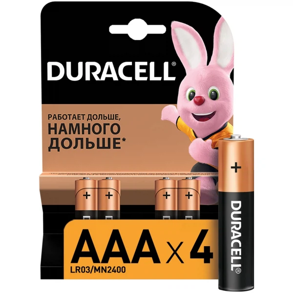  батарейка (ааа, алкалиновая, 4шт) duracell, basic cn