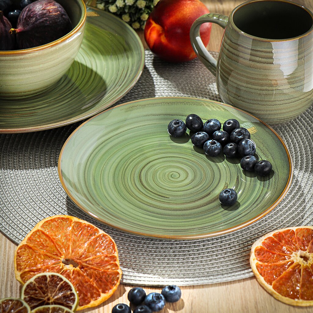 Тарелка десертная, керамика, 21 см, круглая, Verde зеленый, Daniks, ST2504-2