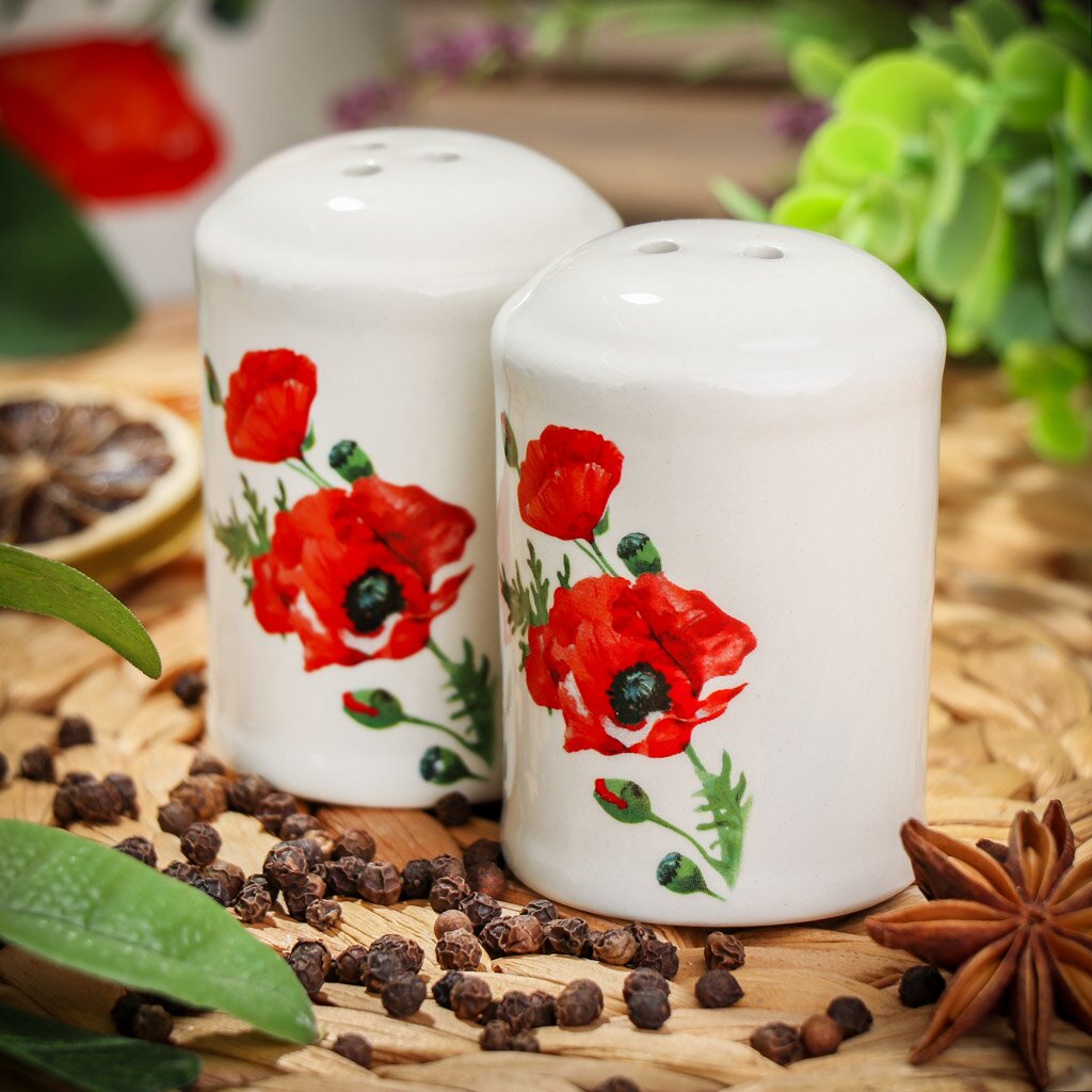   Порядок Набор для специй доломит, 8 см, 2 шт, 5.6х5.6х8 см, Daniks, Алый мак