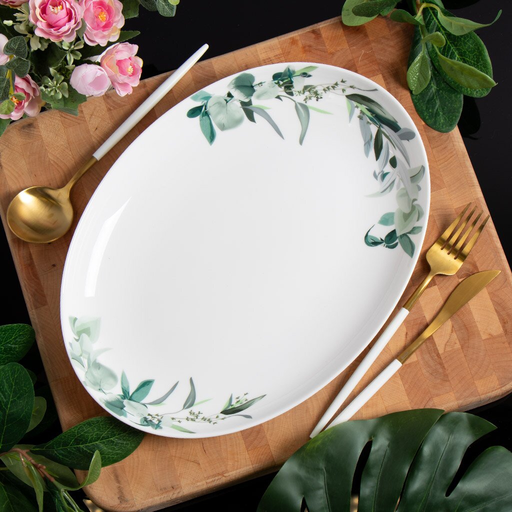   Порядок Блюдо стеклокерамика, овальное, 24х33 см, Эвкалипт, Daniks, LPKYP130/K2301