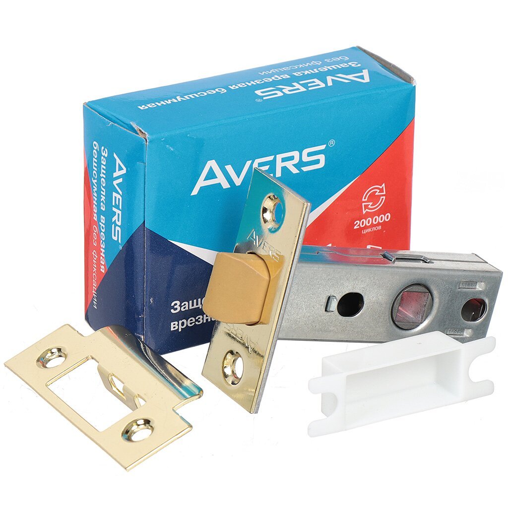 Защелка врезная, Avers, 5400-P-G, 21098, язычок пластиковый, без ручек, золото