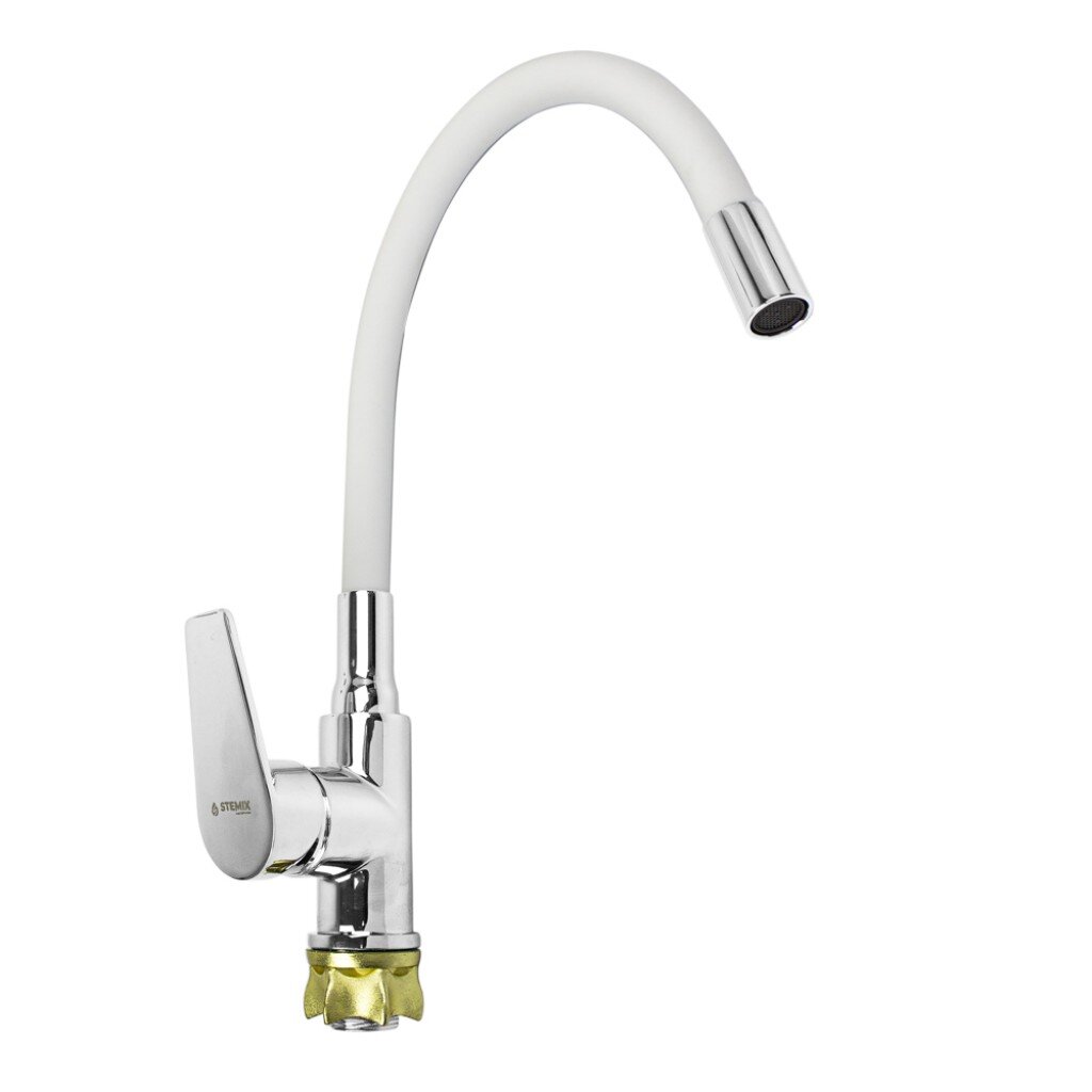  Смеситель для кухни, Stemix, гибкий излив, с картриджем, STM 330-016F-449 WHITE
