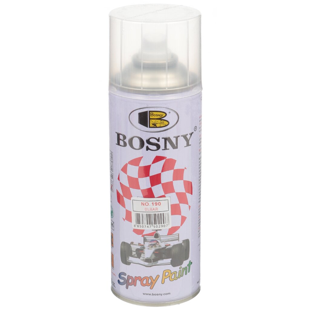 Лак аэрозольный, Bosny, глянцевый, акрилово-эпоксидный, прозрачный, для внутренних и наружных работ, 0.3 кг