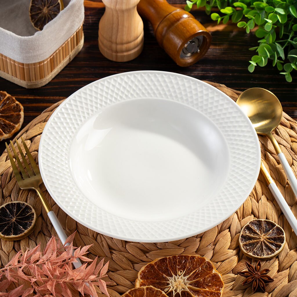   Порядок Тарелка суповая, керамика, 22 см, 0.52 л, круглая, Гринвич, Daniks, Y4-7983