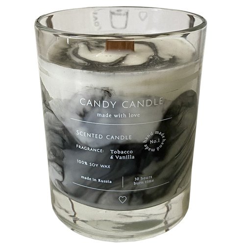 Диффузоры, ароматизаторы и саше Свеча ароматическая Candy Candle, табак и ваниль, черный мрамор, 180 мл
