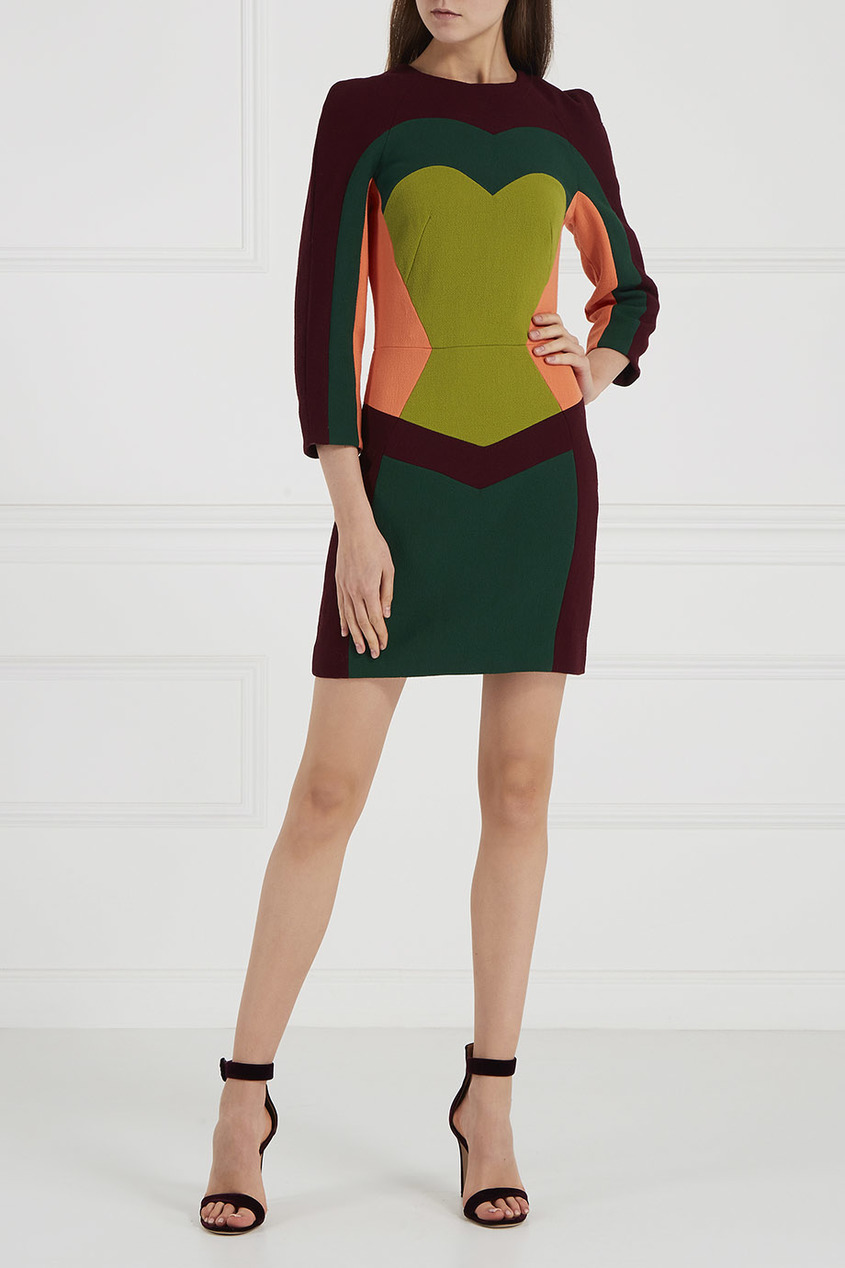 Мини Шерстяное платье color-block