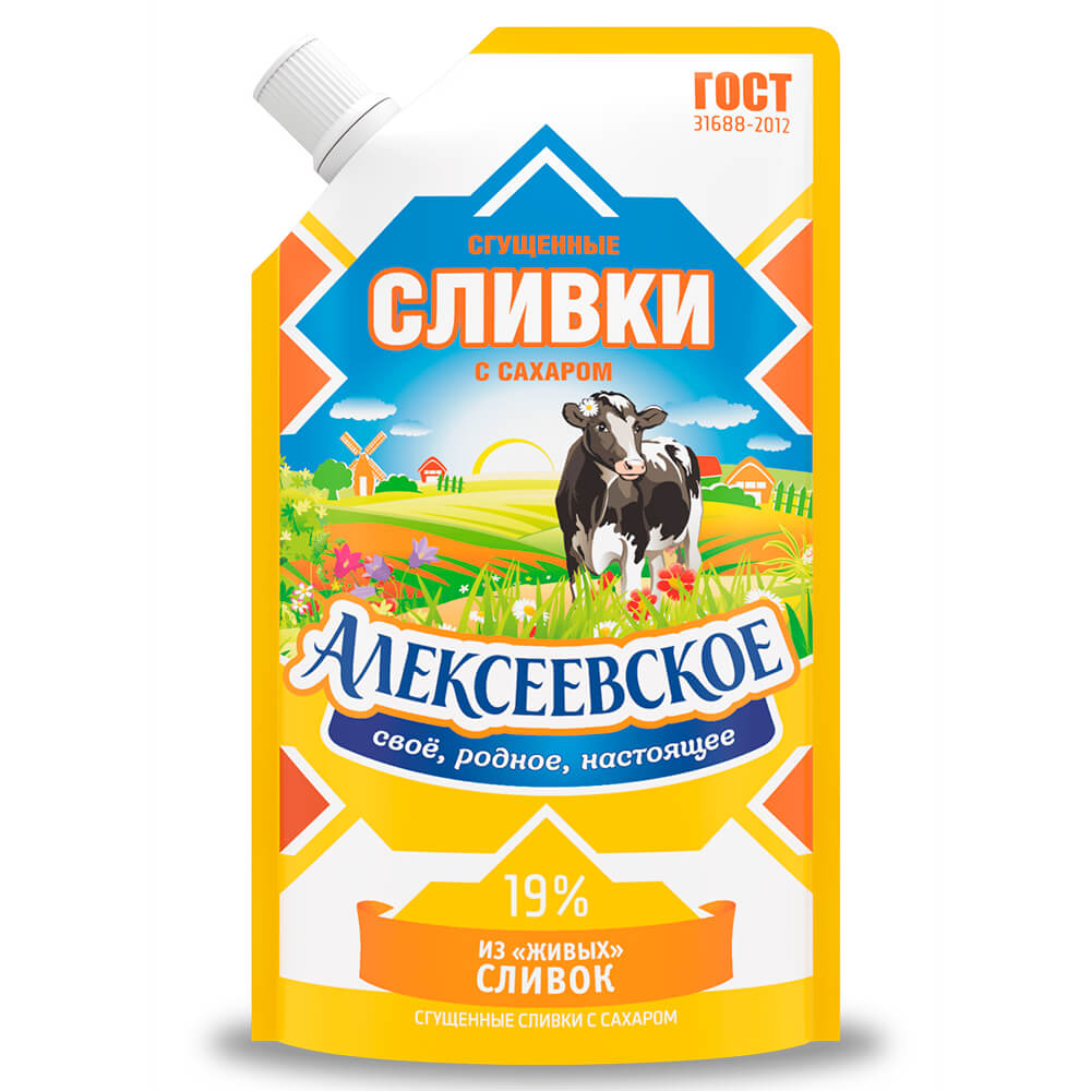 Сливки сгущенные с сахаром Алексеевское, 270г дойпак