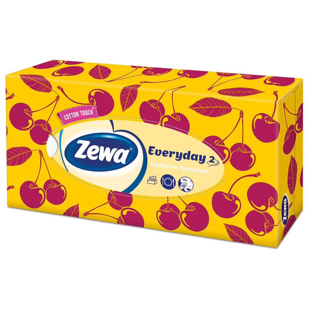 Салфетки Бумажные Косметические Zewa Everyday, 2 слоя, 100 шт