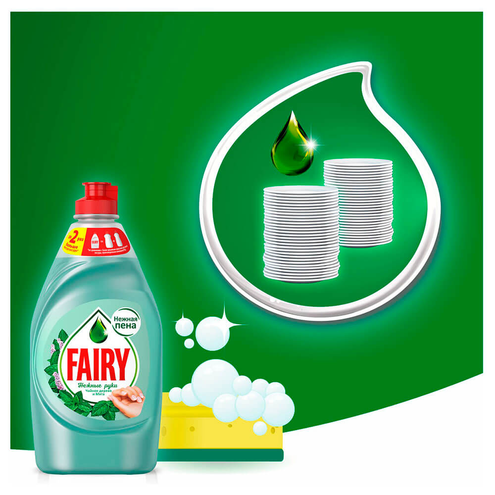 Средство для мытья посуды Fairy 900мл нежные руки чайное дерево и мята